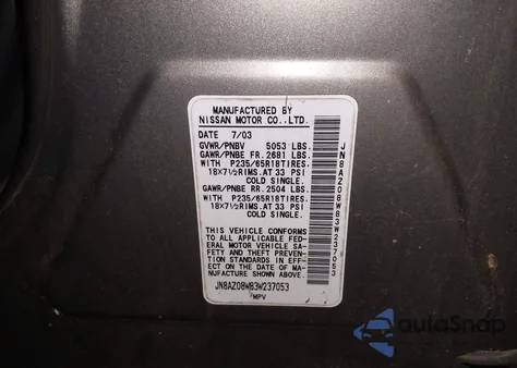 2003 Nissan Murano Sl from USA, damaged, VIN JN8AZ08W83W237053